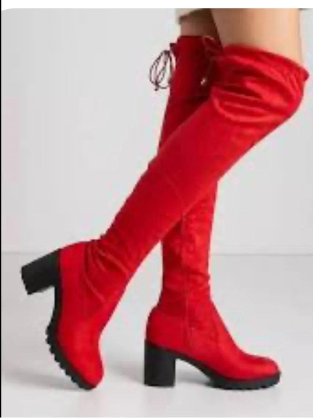 Red Over-the-Knee Block Heel Boots